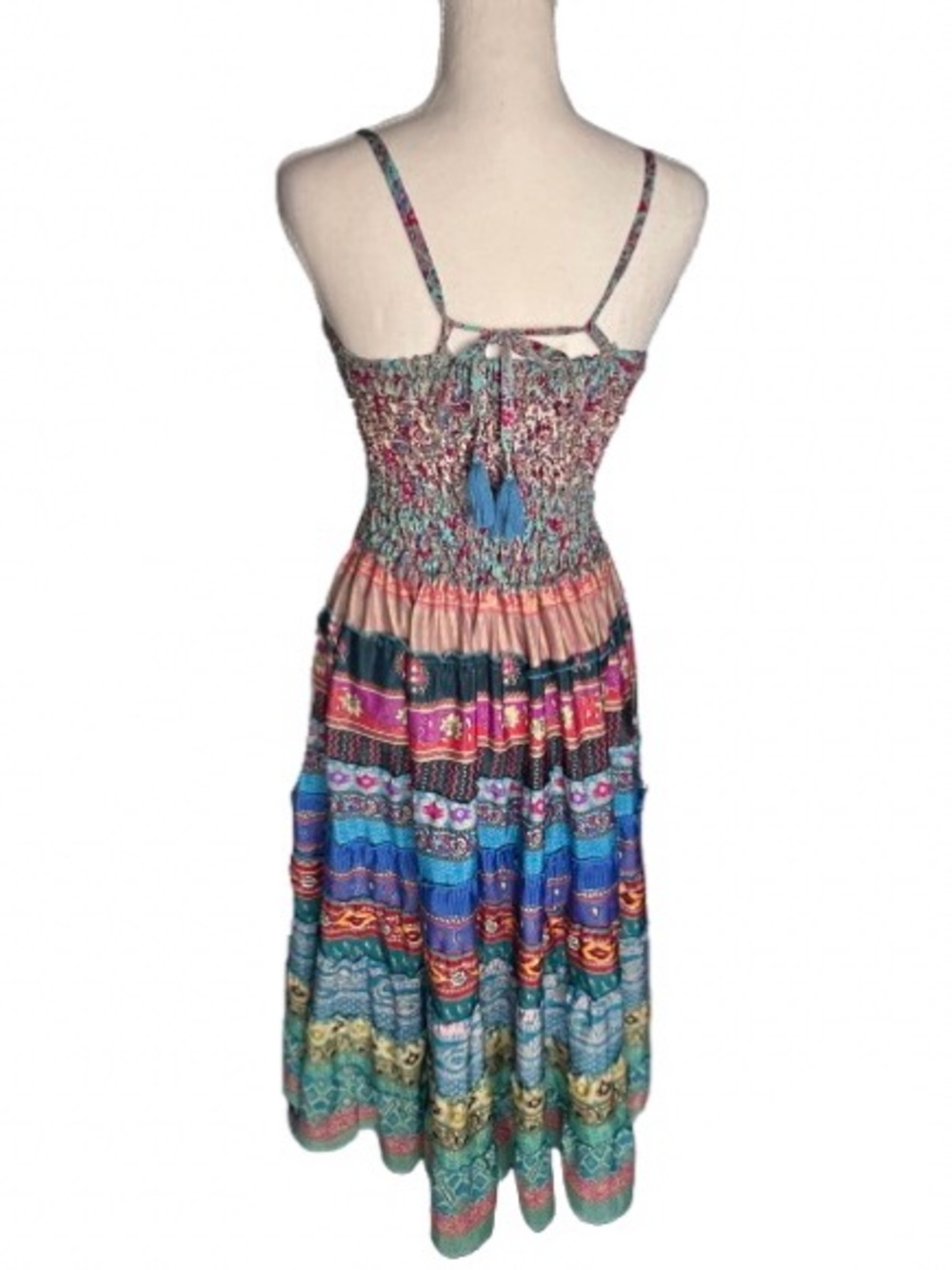 Bohemian India Boutique Multicolor Floral Paisley Tiered Dress Patchwork Small